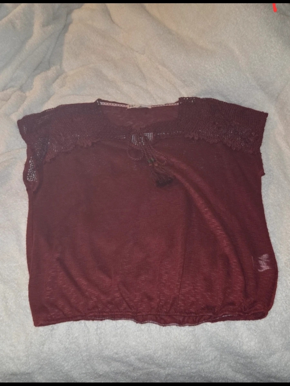 Y2K Jolt Burgundy Knit Top with Lace Detail